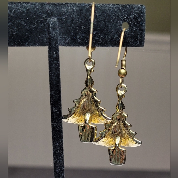 Enameled Christmas Tree Dangle Earrings - Picture 3 of 7